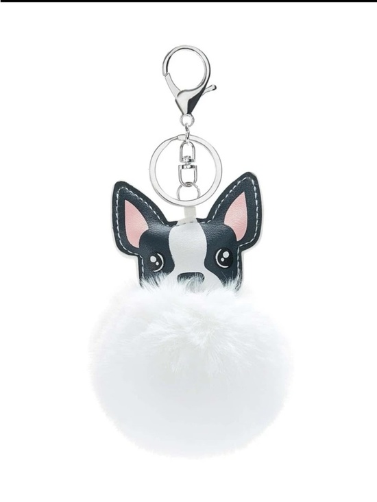 Accessories - French Bulldog Silver Fluffy Bag Charm & Keychain